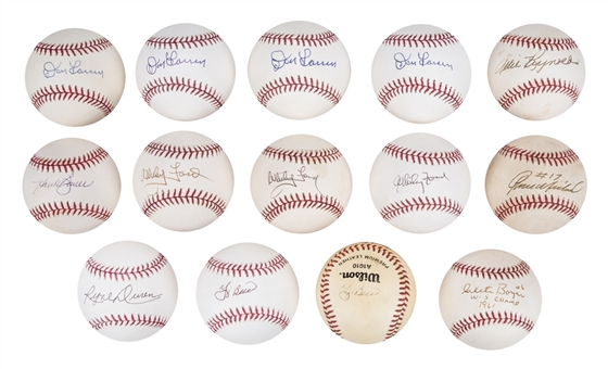 Lot of (14) 1950-60s New York Yankees Greats Signed Baseballs Including Yogi Berra (2), Whitey Ford (3) and Don Larsen (4) (JSA Auction LOA)
